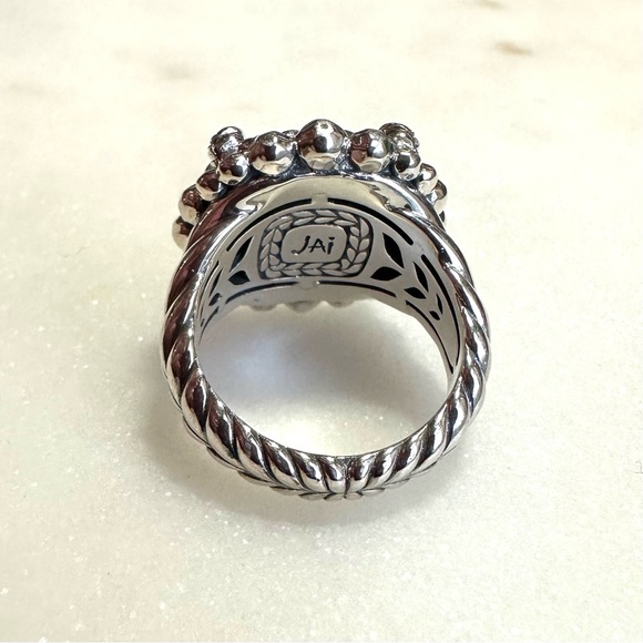 JAI John Hardy Sterling Silver Hammered Bead Cushion Carved Texture Status Ring - Picture 8 of 16